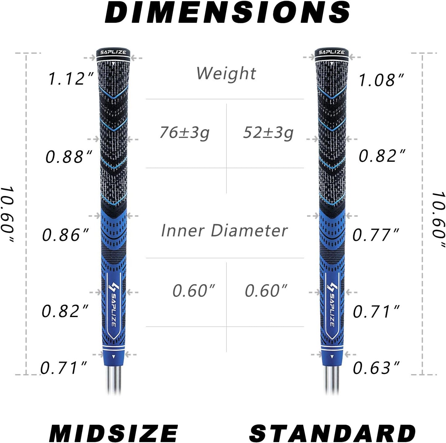 13 Golf Grips,4 Colors Available, with Tapes or with Sovlent Kit, Compound Hybrid Rubber Golf Club Grips, Standard/Midsize