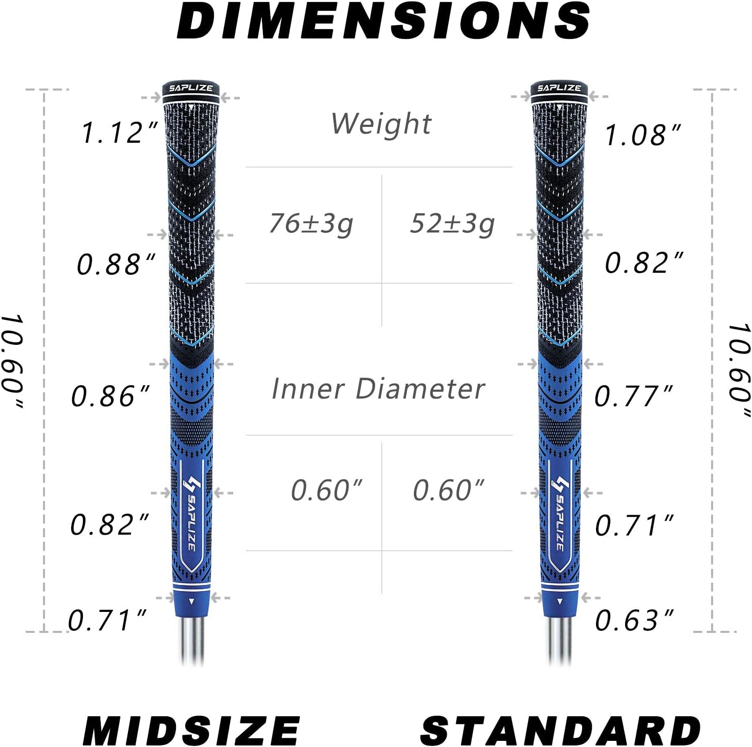 13 Golf Grips，4 Colors Available, with Tapes or with Sovlent Kit, Compound Hybrid Rubber Golf Club Grips, Standard/Midsize